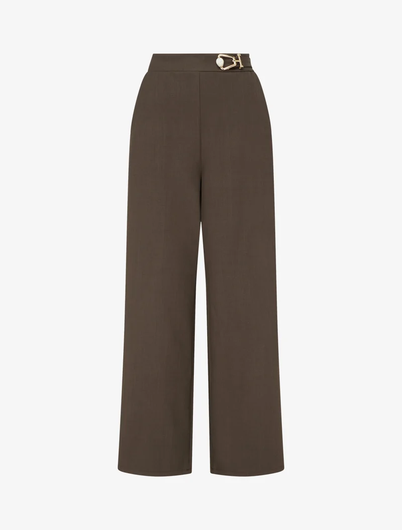 Weit geschnittene Hose mit hoher Taille und Schmuckverzierung - Braun