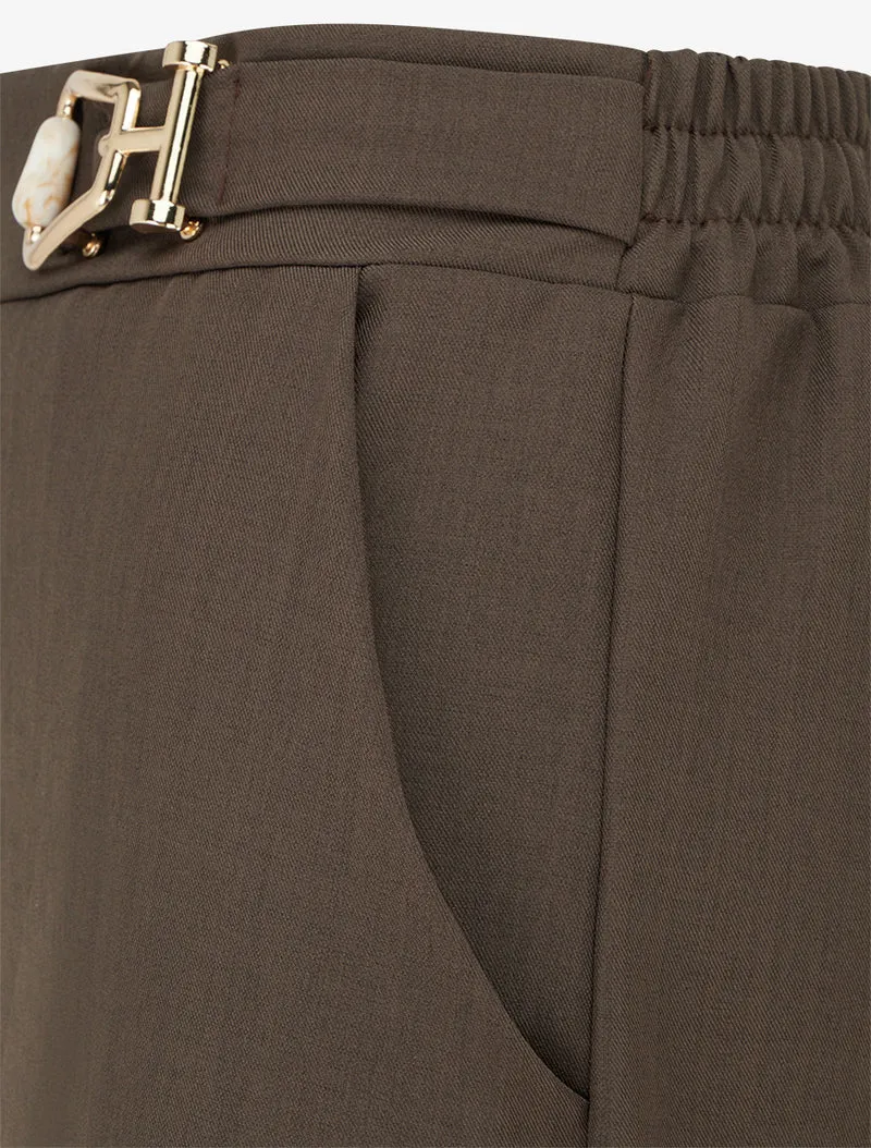 Weit geschnittene Hose mit hoher Taille und Schmuckverzierung - Braun