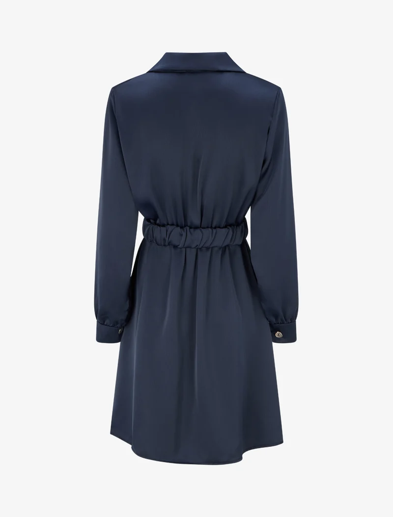 Satinhemdkleid mit langen Ärmeln - Marine