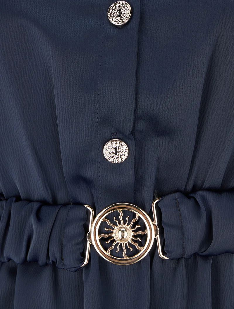 Satinhemdkleid mit langen Ärmeln - Marine