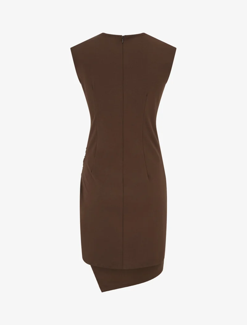 Ärmelloses Wickelkleid mit Drapierungseffekt - Braun