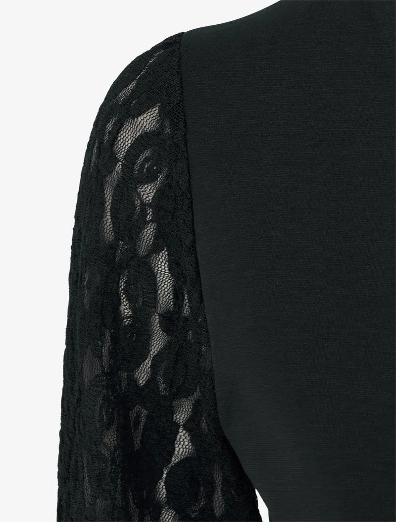 Skaterkleid mit langen Ärmeln aus Spitze - Schwarz