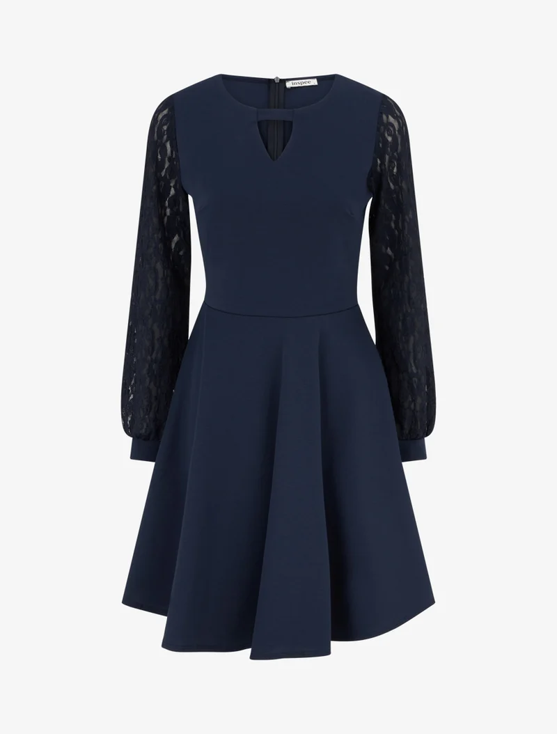 Skaterkleid mit langen Ärmeln aus Spitze - Marine