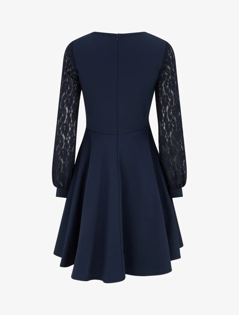 Skaterkleid mit langen Ärmeln aus Spitze - Marine