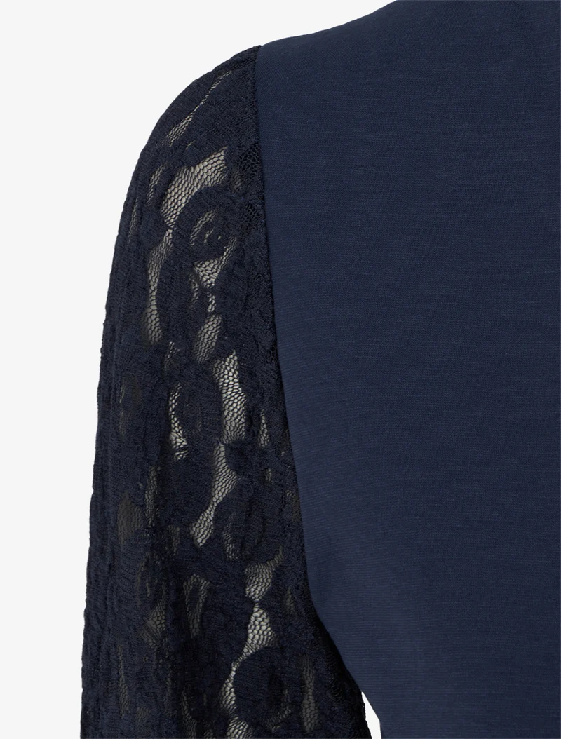 Skaterkleid mit langen Ärmeln aus Spitze - Marine