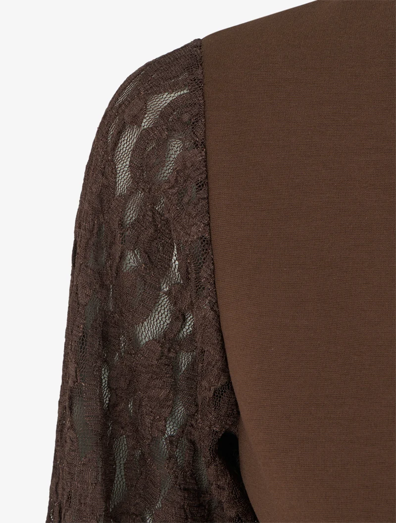 Skaterkleid mit langen Ärmeln aus Spitze - Braun