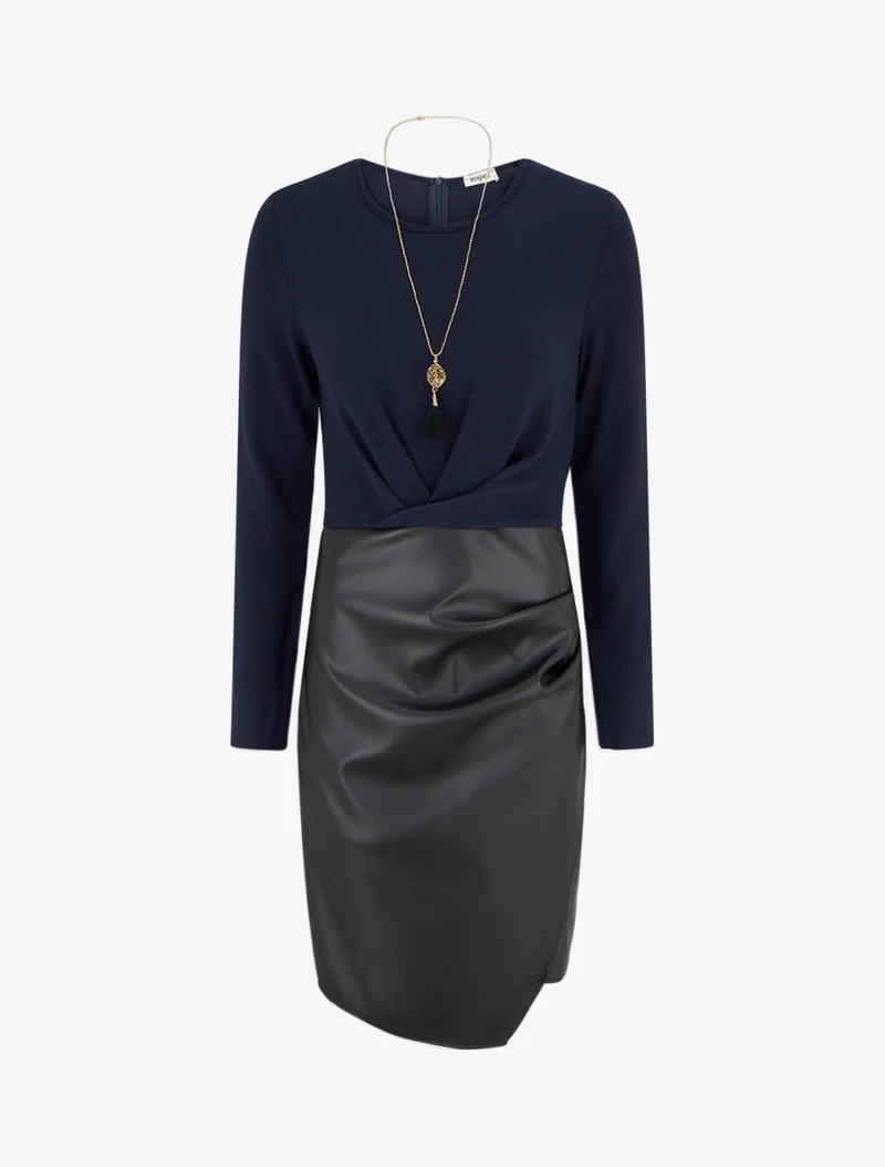 Wickelkleid aus zwei Materialien - Marine