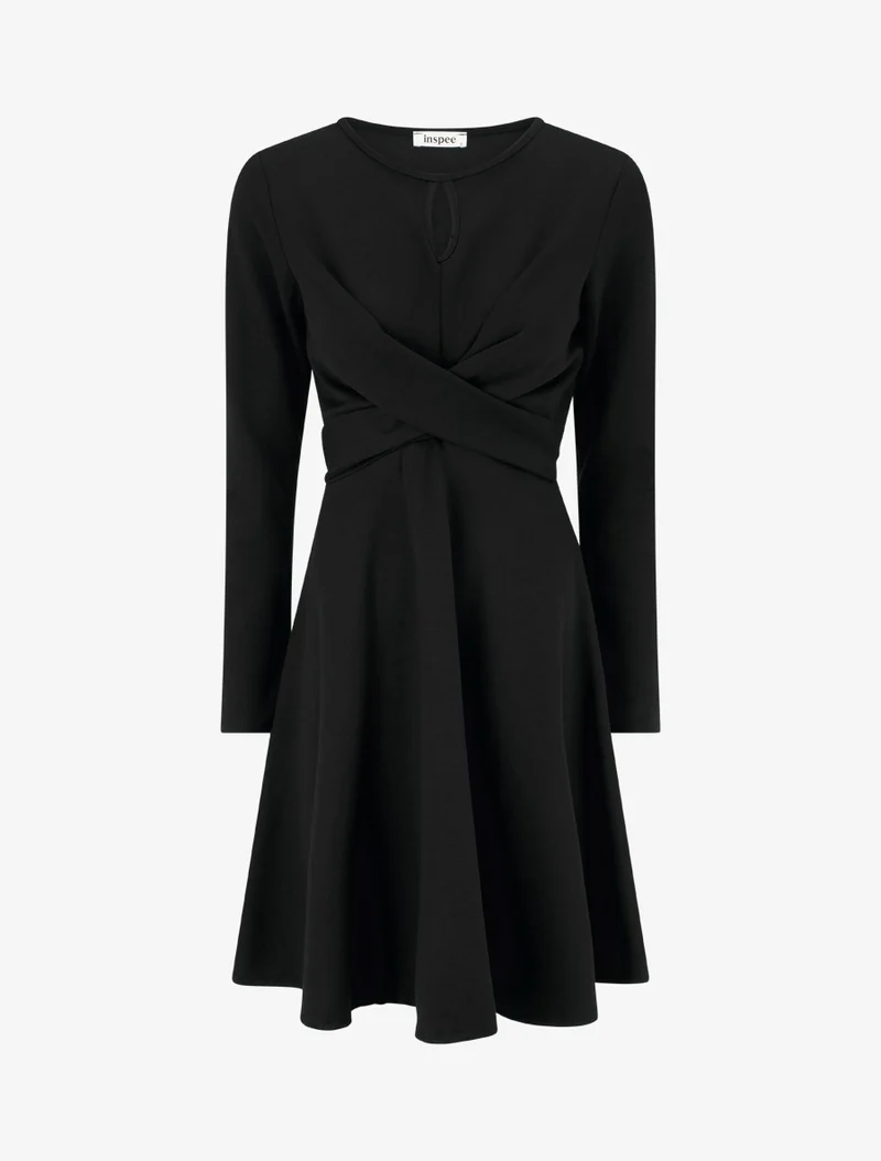Skaterkleid mit Wickeleffekt in der Taille - Schwarz