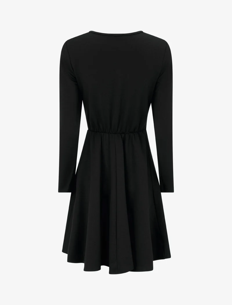 Skaterkleid mit Wickeleffekt in der Taille - Schwarz