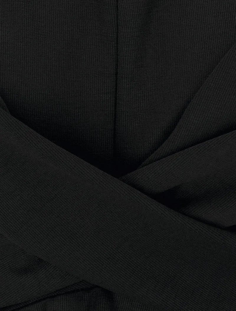 Skaterkleid mit Wickeleffekt in der Taille - Schwarz