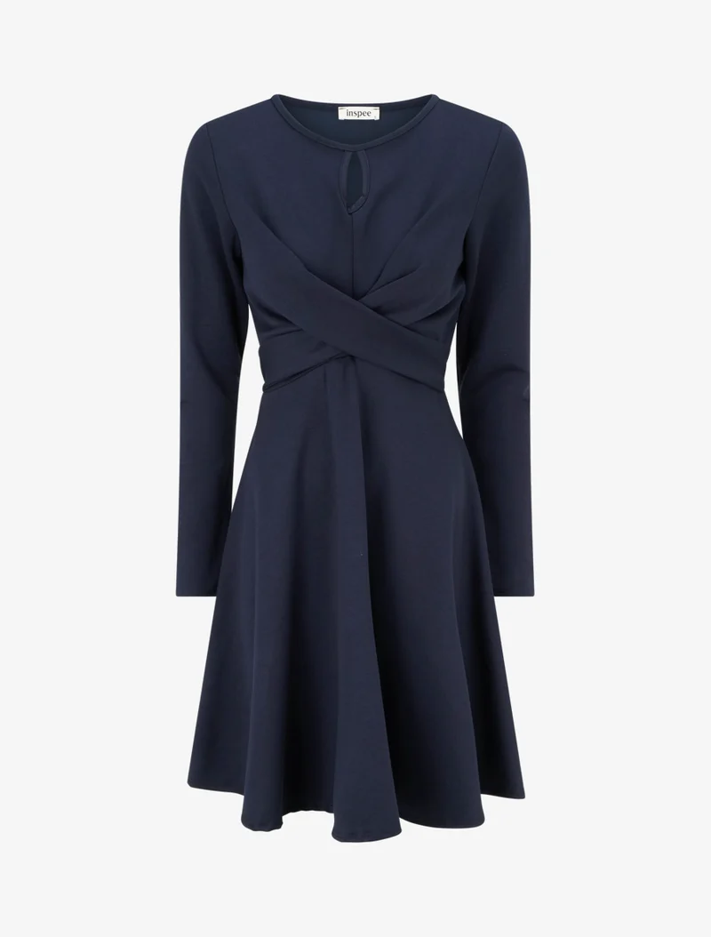 Skaterkleid mit Wickeleffekt in der Taille - Marine