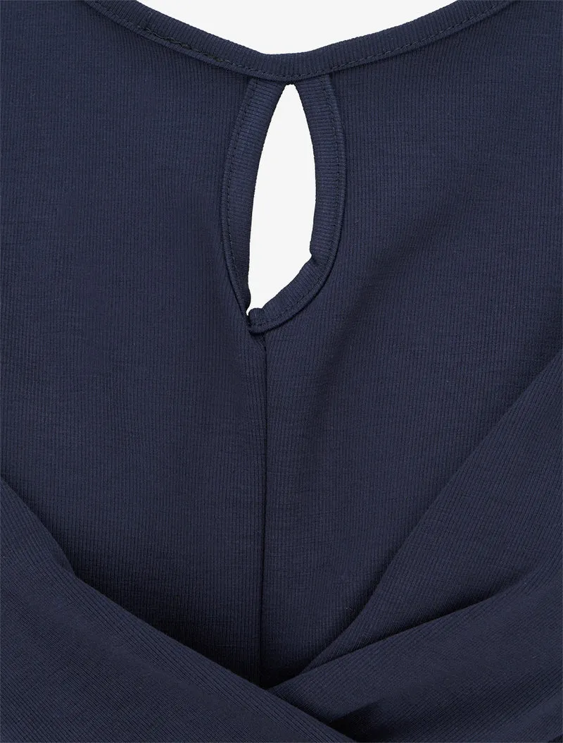 Skaterkleid mit Wickeleffekt in der Taille - Marine