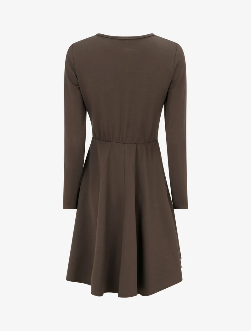 Skaterkleid mit Wickeleffekt in der Taille - Braun
