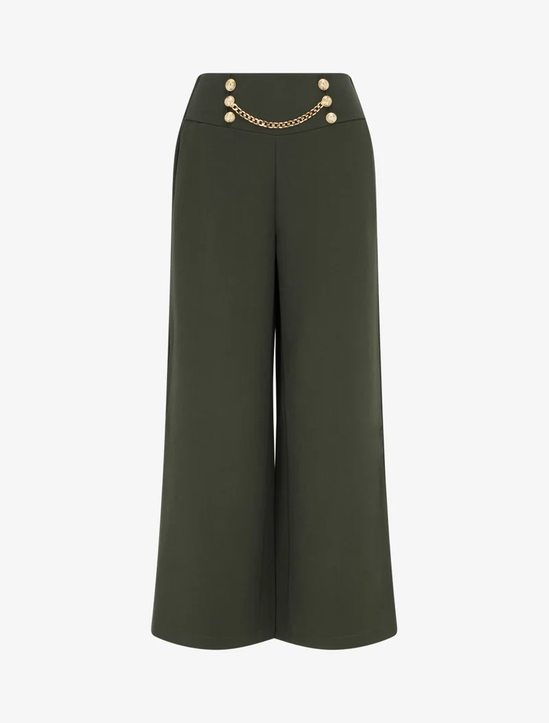 Hoch taillierte Hose mit Knöpfen und Kette - Kaki