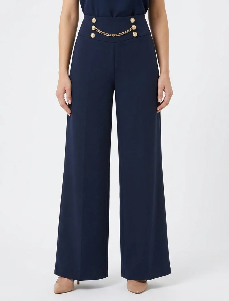 Hoch taillierte Hose mit Knöpfen und Kette - Marine