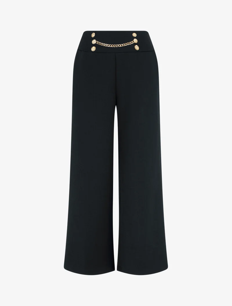 Hoch taillierte Hose mit Knöpfen und Kette - Schwarz