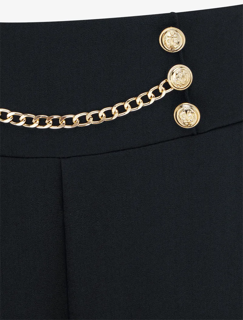 Hoch taillierte Hose mit Knöpfen und Kette - Schwarz