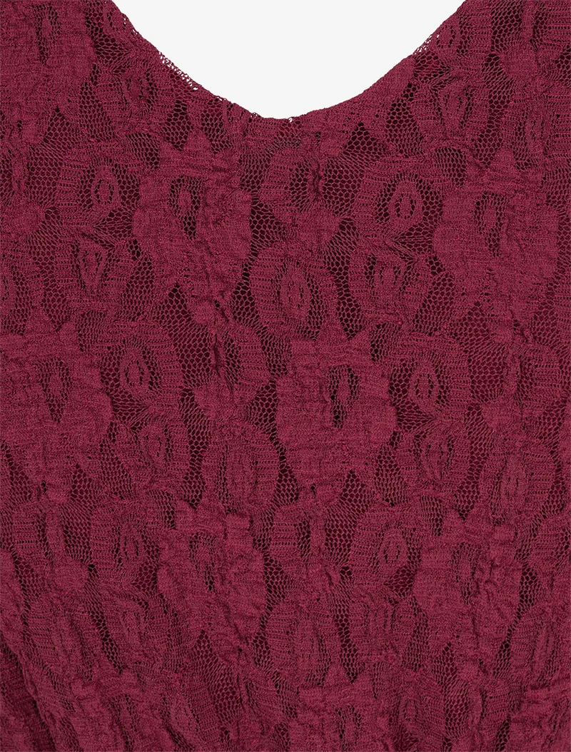Ausgestelltes Kleid mit Spitzenoberteil - Weinrot