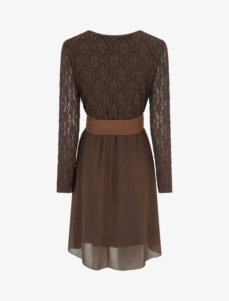 Ausgestelltes Kleid mit Spitzenoberteil - Braun