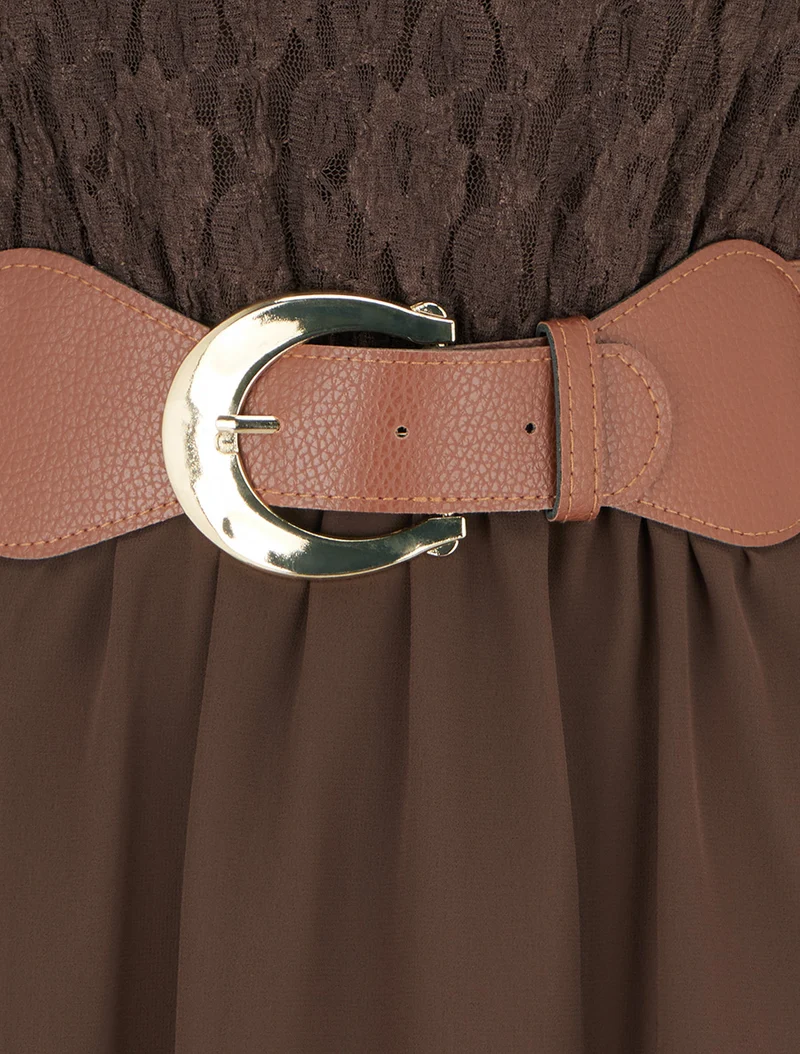 Ausgestelltes Kleid mit Spitzenoberteil - Braun