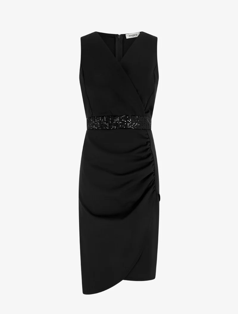 Ärmelloses Wickelkleid mit Pailletten - Schwarz