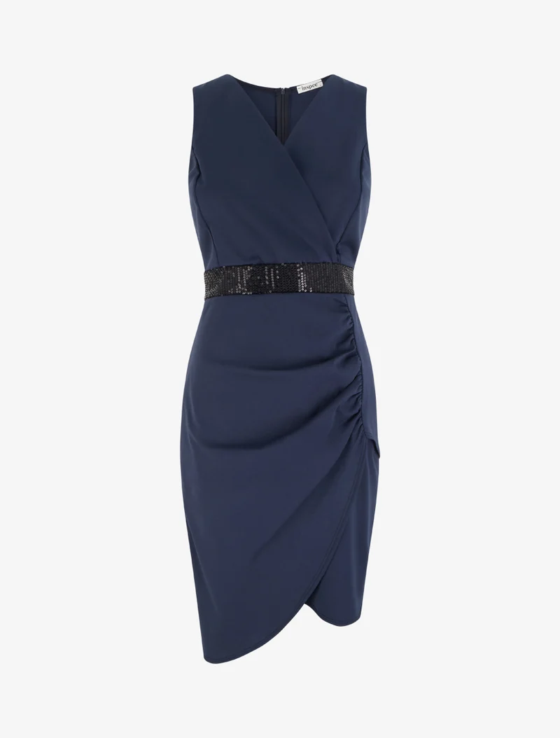 Ärmelloses Wickelkleid mit Pailletten - Marine
