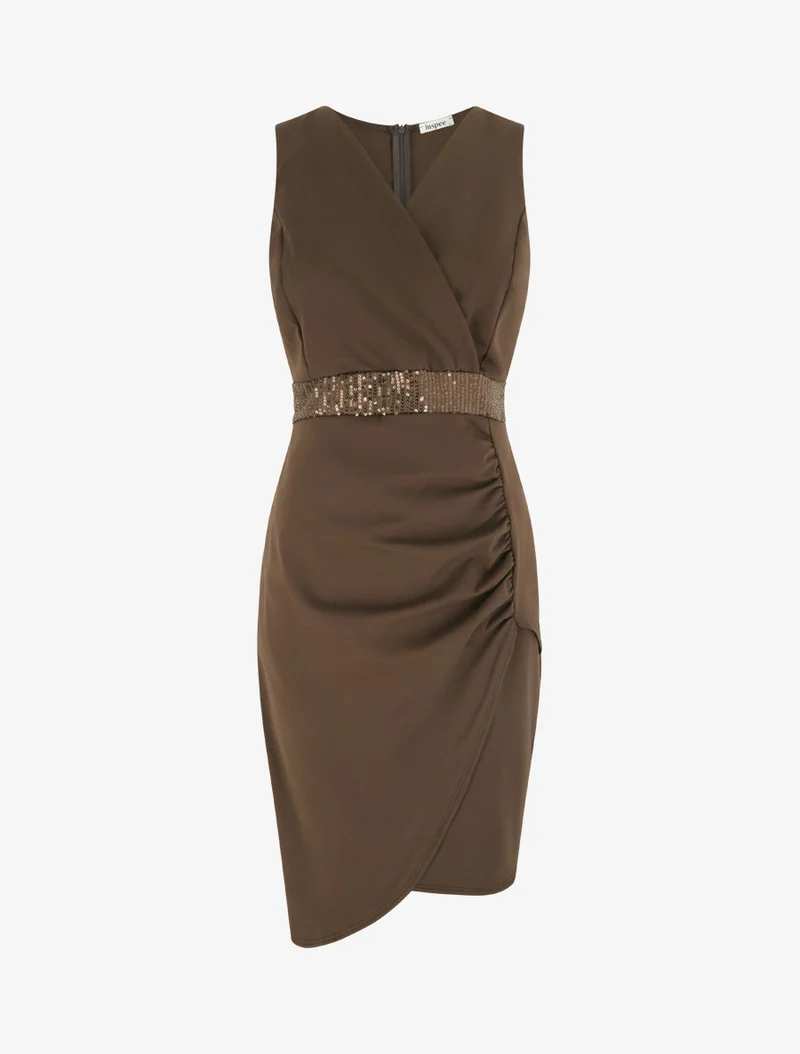 Ärmelloses Wickelkleid mit Pailletten - Braun