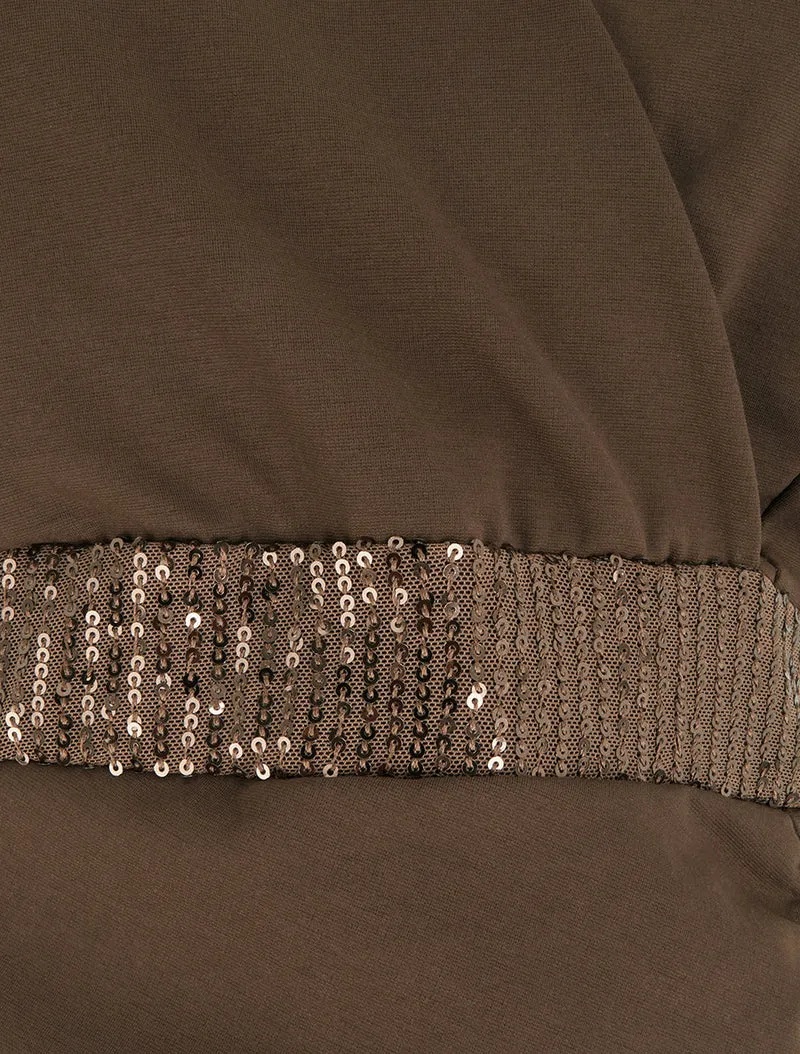 Ärmelloses Wickelkleid mit Pailletten - Braun
