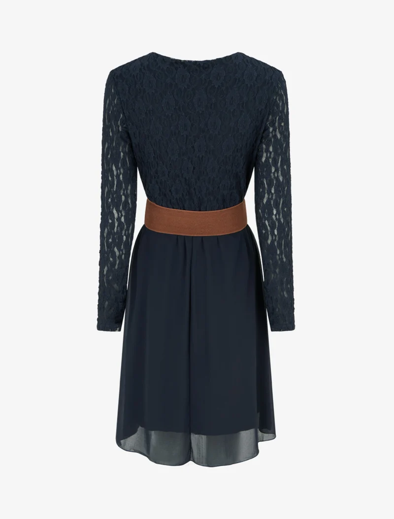 Ausgestelltes Kleid mit Spitzenoberteil - Marine