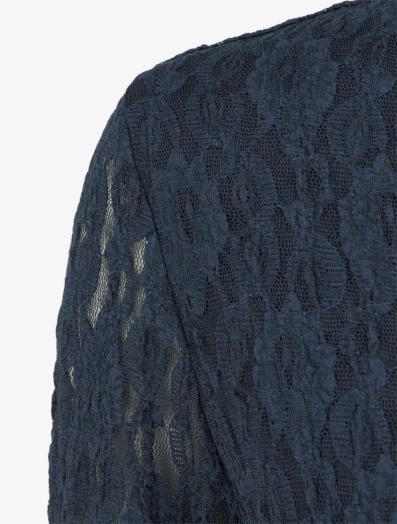 Ausgestelltes Kleid mit Spitzenoberteil - Marine