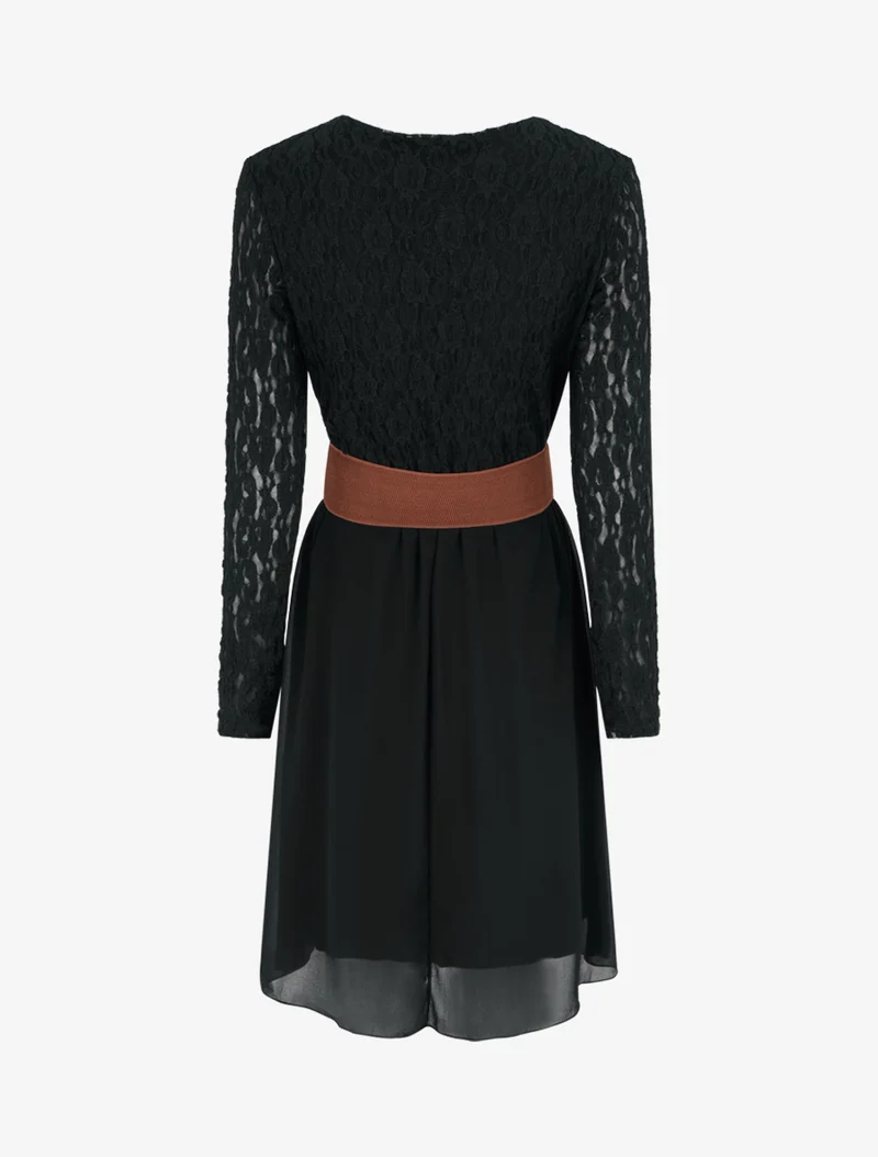 Ausgestelltes Kleid mit Spitzenoberteil - Schwarz