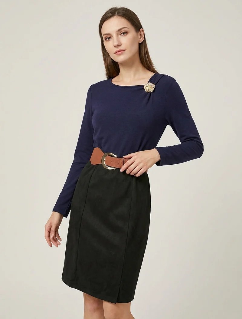 Zweiteiliges Kleid mit geradem Schnitt - Marine