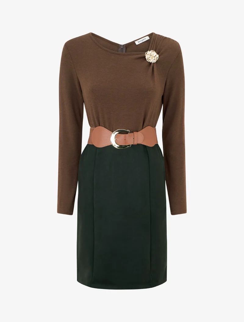 Zweiteiliges Kleid mit geradem Schnitt - Braun