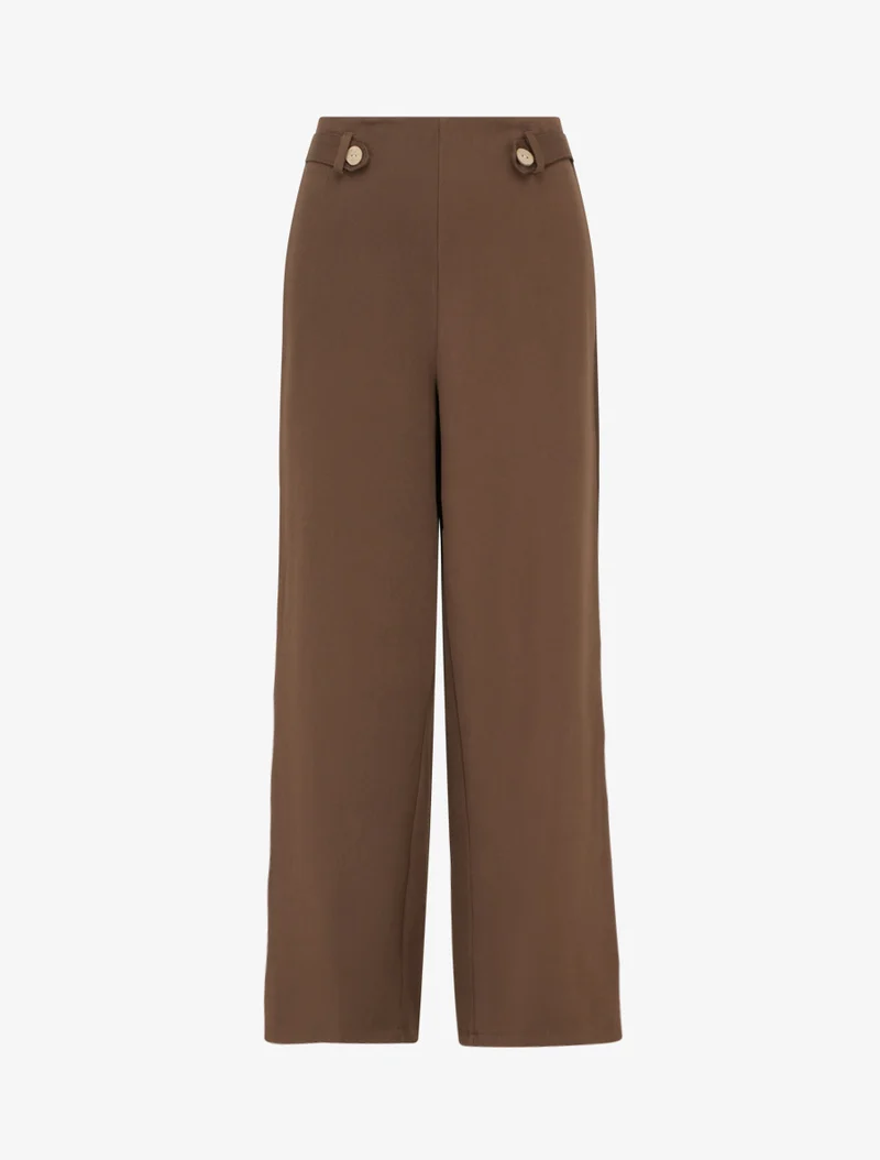 Weit geschnittene Hose mit hoher Taille und dekorativen Knöpfen - Braun