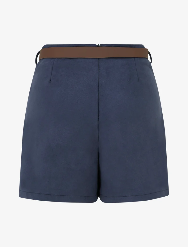Wickelrock-Shorts aus Wildlederimitat mit Gürtel - Marine