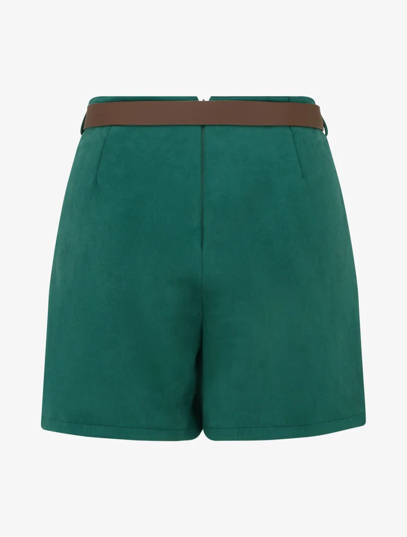 Wickelrock-Shorts aus Wildlederimitat mit Gürtel - Dunkelgrün