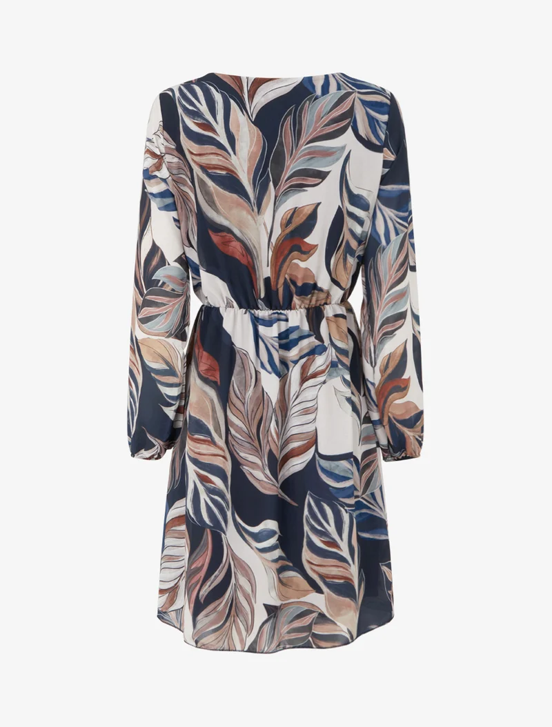 Ausgestelltes Kleid mit stilisiertem Blätterdruck - Marine