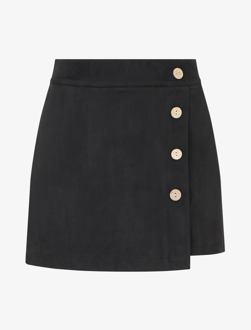 Wickelrock-Shorts aus Wildlederimitat - Schwarz