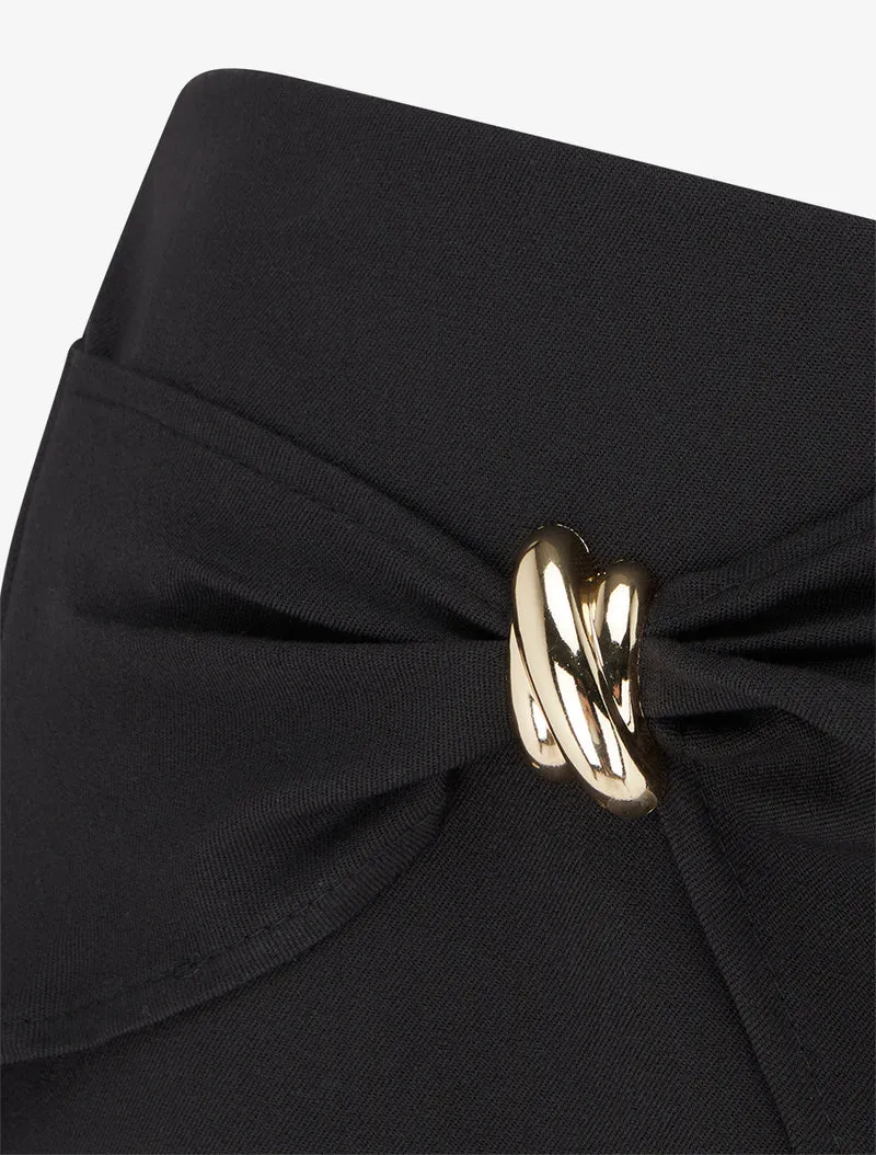 Weite Hose mit Einsatz und Metallschmuck - Schwarz