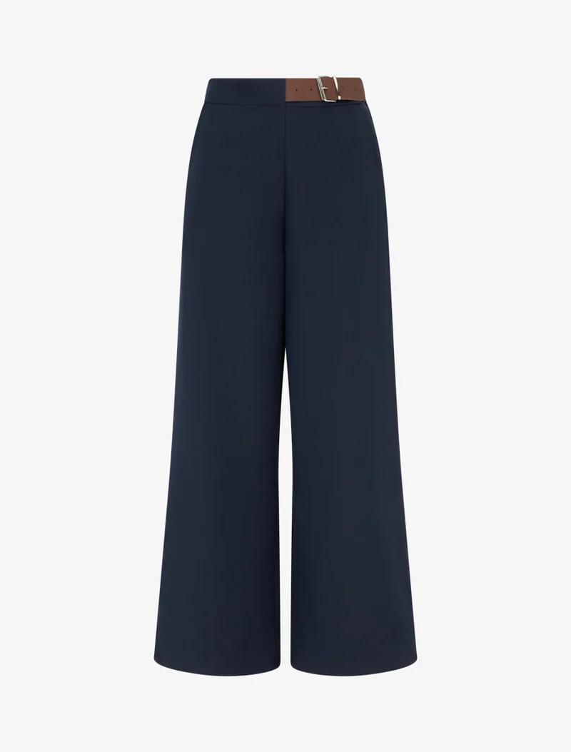 Weite Hose mit hoher Taille und dekorativem Gürtel - Marine