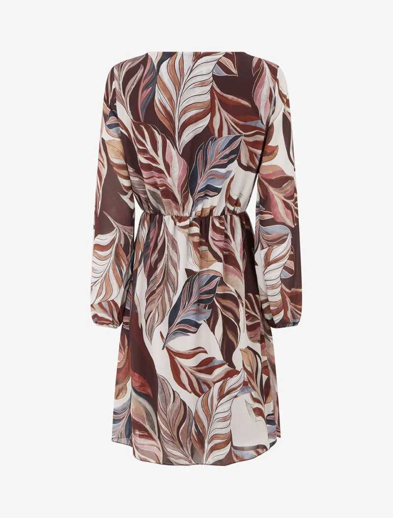 Ausgestelltes Kleid mit stilisiertem Blätterdruck - Braun