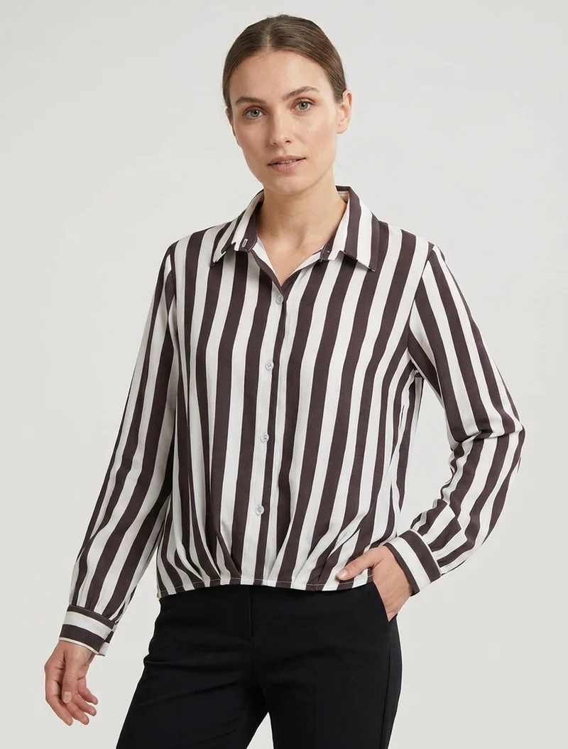 Gestreifte Hemdbluse - Braun