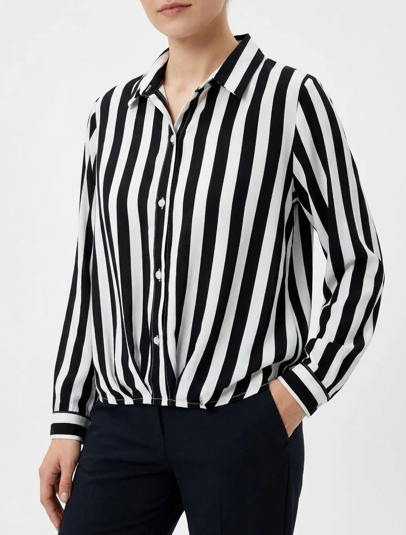 Gestreifte Hemdbluse - Schwarz