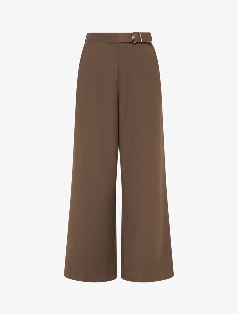Weite Hose mit hoher Taille und dekorativem Gürtel - Hellbraun