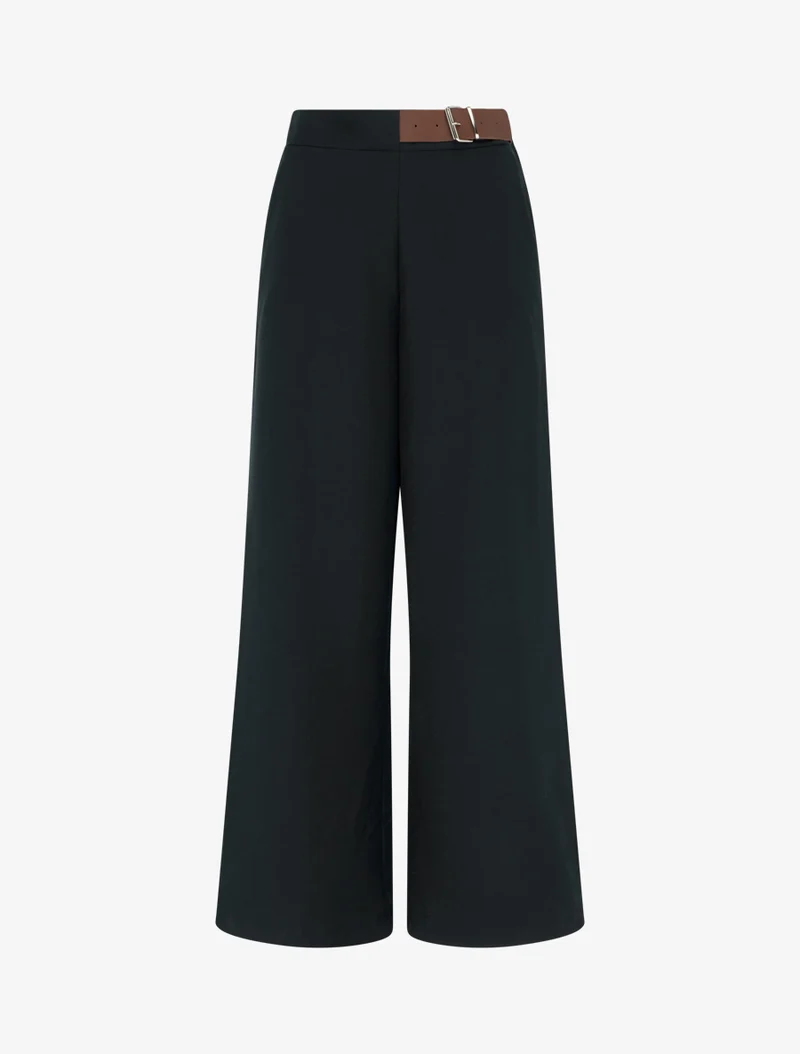 Weite Hose mit hoher Taille und dekorativem Gürtel - Schwarz