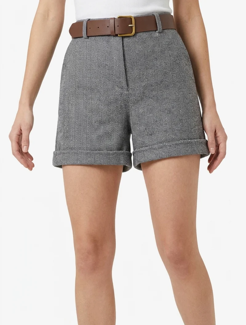 Filzshorts mit Gürtel - Grau