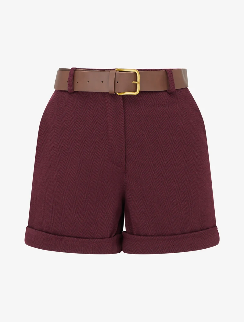 Filzshorts mit Gürtel - Weinrot