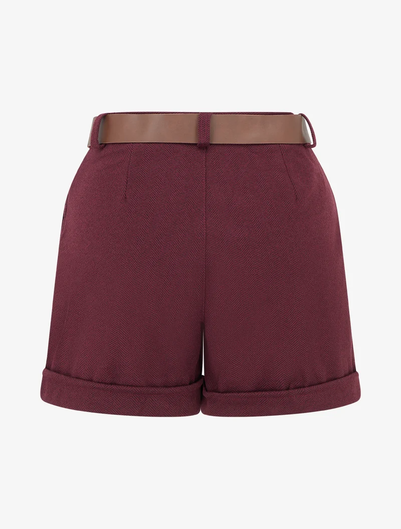 Filzshorts mit Gürtel - Weinrot