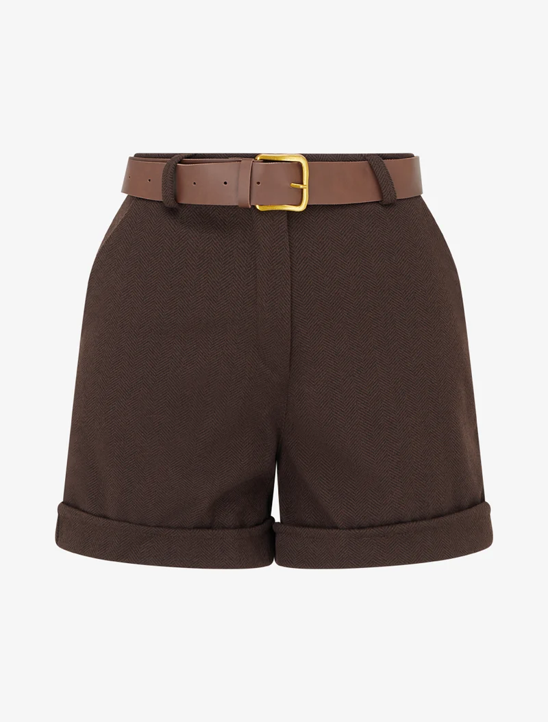 Filzshorts mit Gürtel - Braun