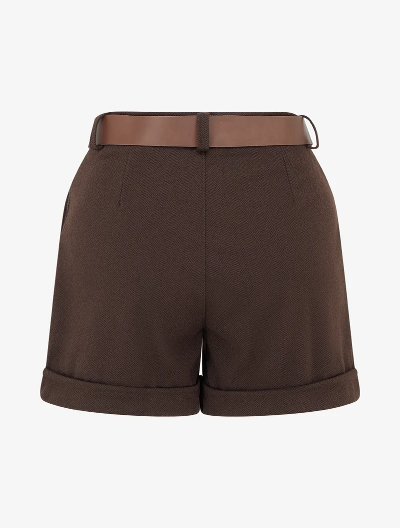 Filzshorts mit Gürtel - Braun